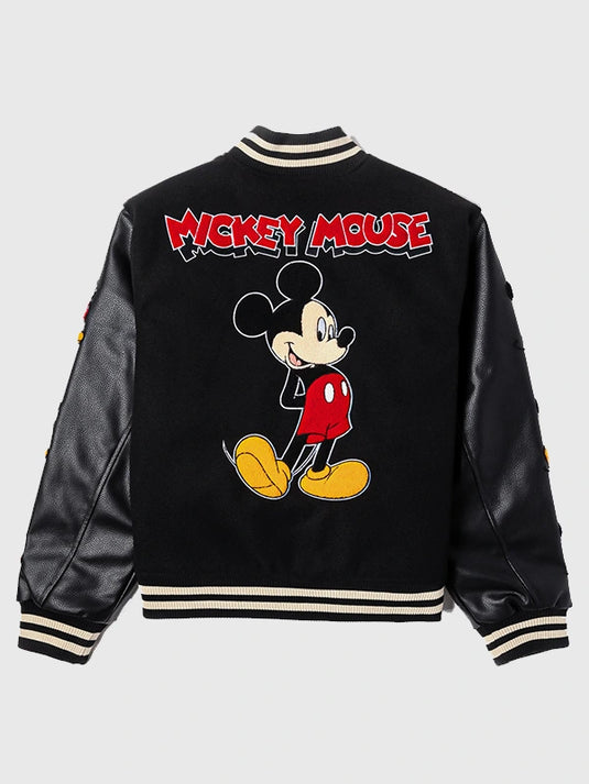 Disney Mickey Icon varsity jacket in black crafted with a classic athletic silhouette.
