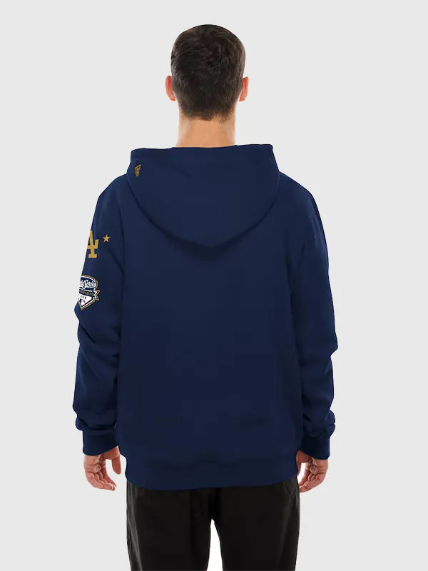 RECREATED Los Angeles Dodgers New Era Navy Gold Collection 2026 Hoodie designed with a cozy pullover fit and standout athletic graphics