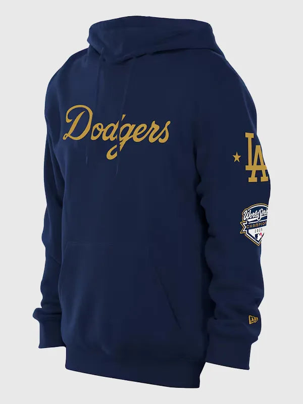 RECREATED New Era Los Angeles Dodgers 2026 Gold Collection Navy Hoodie showcasing a clean pullover design with classic team-inspired branding