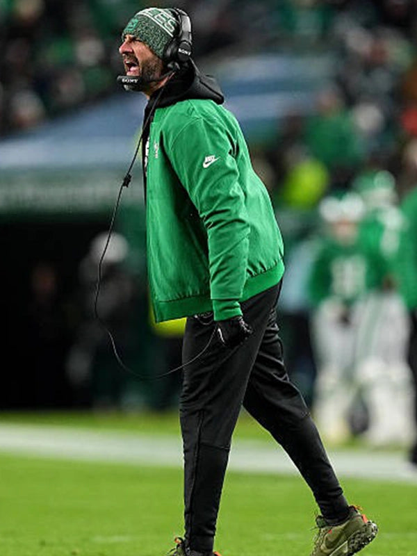 Philadelphia Eagles Nike 2025 sideline bomber jacket in Kelly Green featuring a clean athletic silhouette