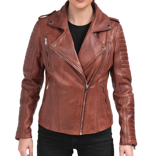 Elizabeth Brown Biker Hooded Leather Jacket