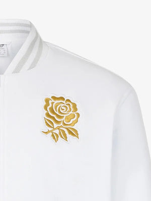 England Rugby x Undefeated x Castore white bomber jacket crafted with durable fabric and classic rib-knit collar and cuffs