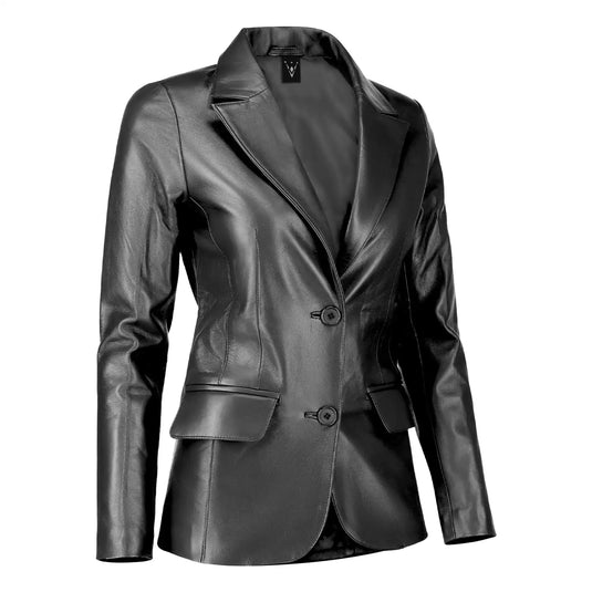 Esther Black Leather Blazer