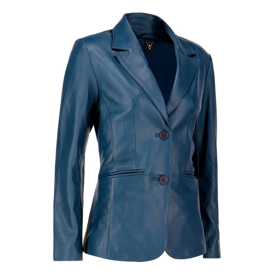 Esther Blue Leather Blazer Jacket