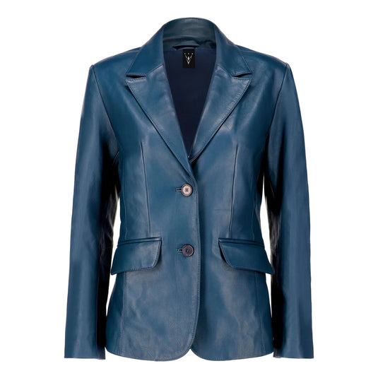 Esther Blue Leather Blazer Jacket