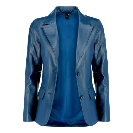 Esther Blue Leather Blazer Jacket