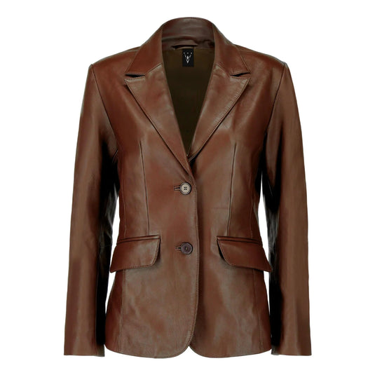 Esther Brown Leather Blazer for Womens