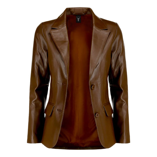 Esther Brown Leather Blazer for Womens