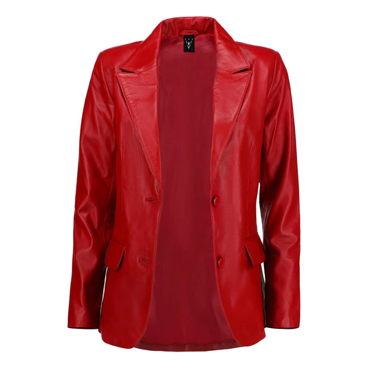 Esther Red Leather Blazer Jacket