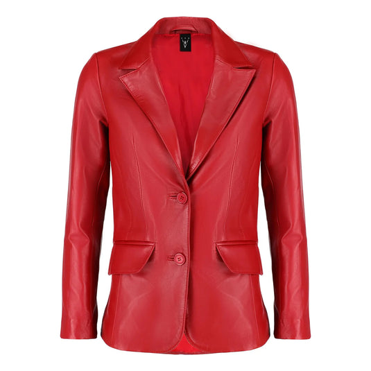 Esther Red Leather Blazer Jacket