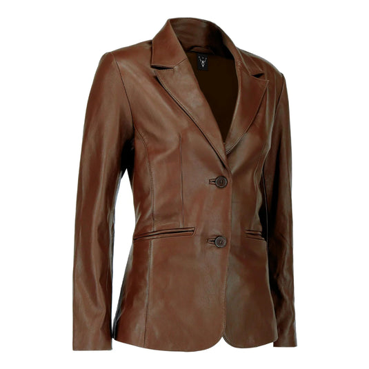 Esther Brown Leather Blazer for Womens