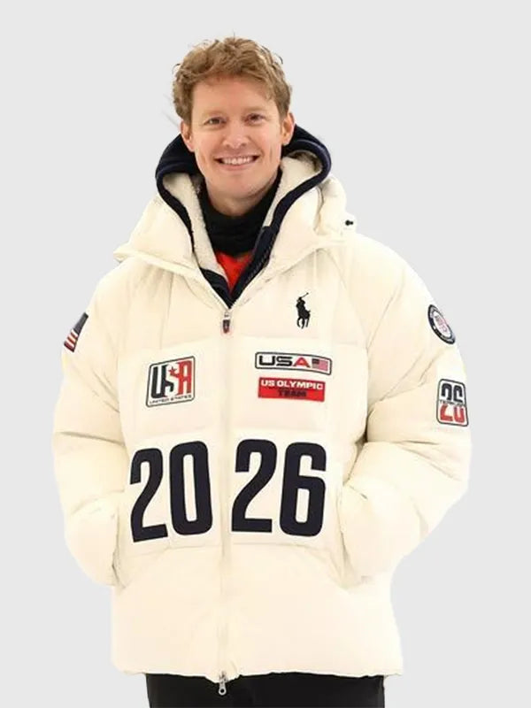 Winter Olympics 2026 Milano Cortina Evan Bates off-white flagbearer jacket offering breathable warmth and contemporary outerwear look