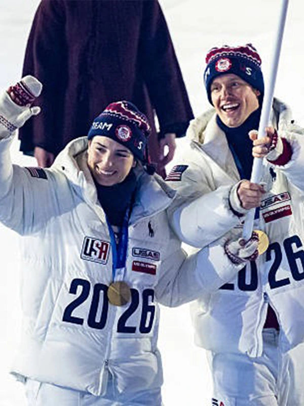 Recreated off-white Team USA jacket for Milano Cortina 2026 Winter Olympics with zip-front closure and versatile layering appeal