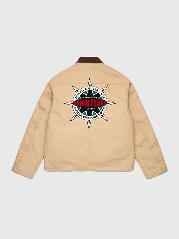 Denim Tears 2026 khaki work jacket recreated with Every Tear Is A Star motif and utility-inspired styling