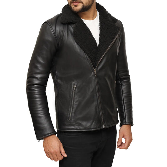 Ezekiel Black Leather Shearling Jacket