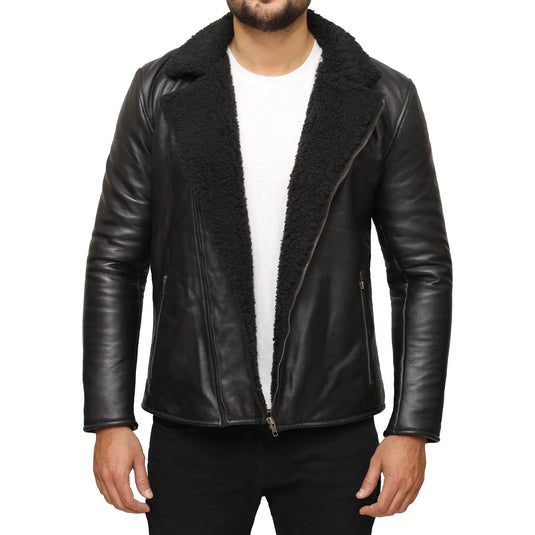 Ezekiel Black Leather Shearling Jacket