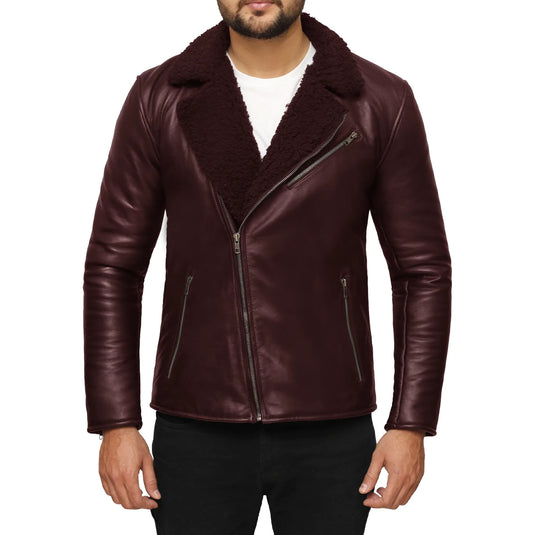 Ezekiel Maroon Shearling Leather Jacket