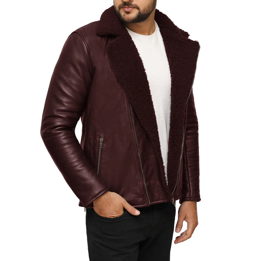 Ezekiel Maroon Shearling Leather Jacket