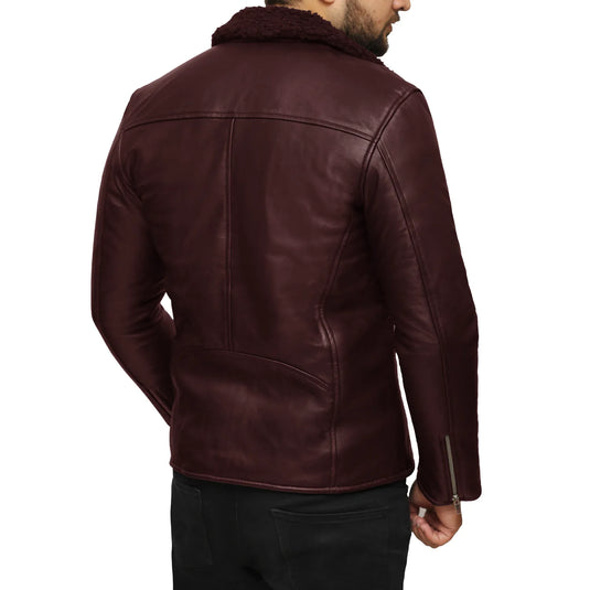 Ezekiel Maroon Shearling Leather Jacket