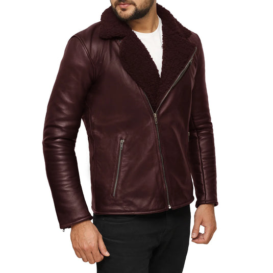 Ezekiel Maroon Shearling Leather Jacket