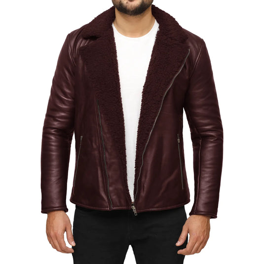 Ezekiel Maroon Shearling Leather Jacket