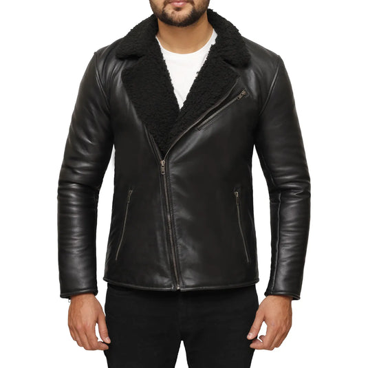 Ezekiel Black Leather Shearling Jacket