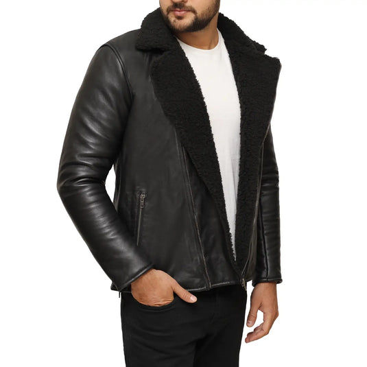 Ezekiel Black Leather Shearling Jacket