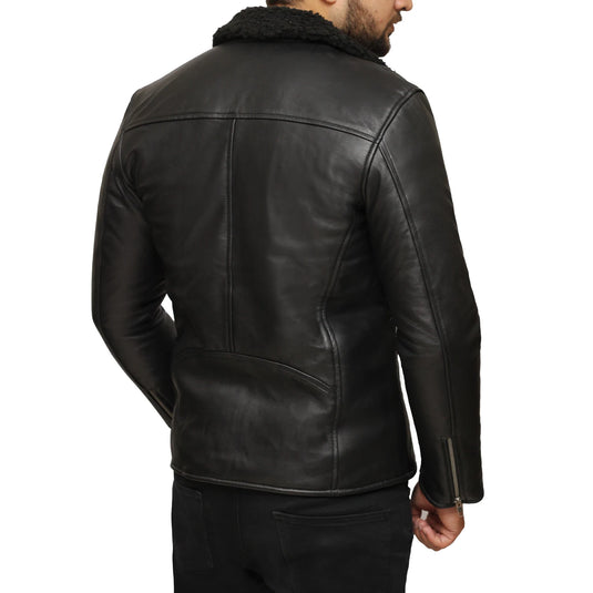 Ezekiel Black Leather Shearling Jacket