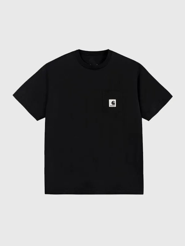Recreated F.C. Real Bristol x Carhartt WIP 2026 black pocket short sleeve t-shirt for men and women with clean logo detailing