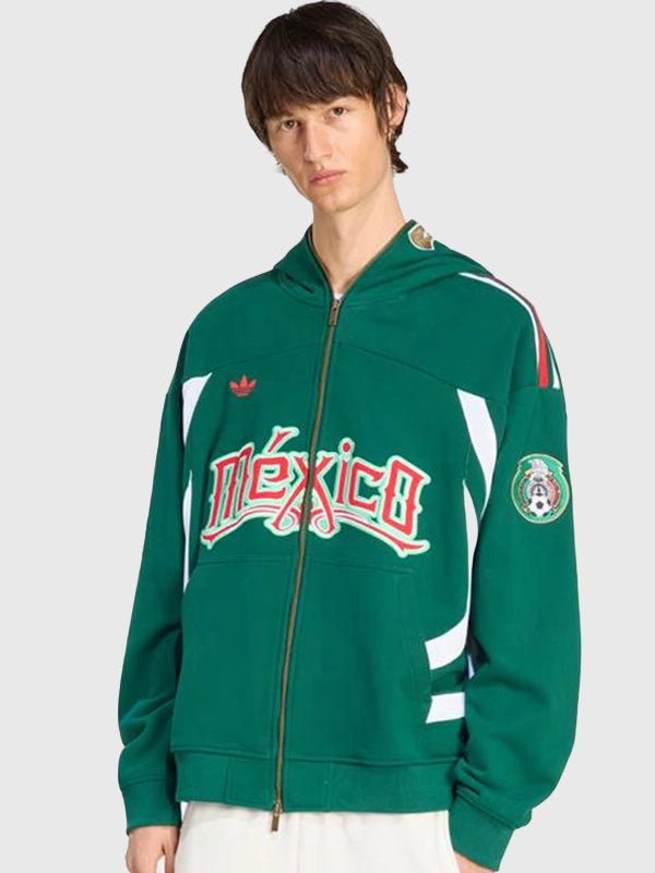 Green fleece pullover hoodie recreated in Adidas style inspired by Mexico FIFA World Cup 2026