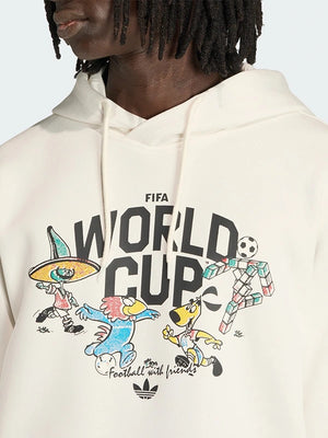 RECREATED Adidas FIFA World 2026 mascot fleece pullover hoodie in off-white with a clean finish
