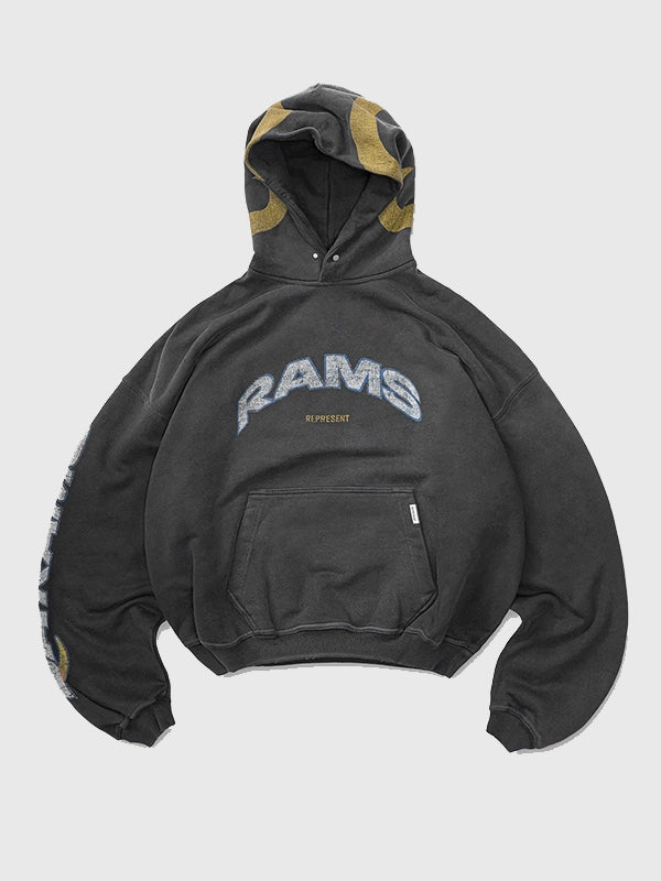 Los Angeles Rams Fanatics x Represent Pullover Hoodie designed with relaxed unisex fit and clean modern streetwear silhouette
