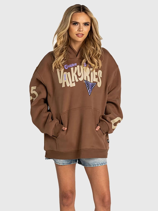 RECREATED The Wild Collective Golden State Valkyries Brown Pullover Hoodie showcasing a clean hooded profile with subtle team-inspired detailing