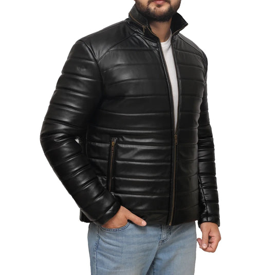 Solomon Black Sheepskin Leather Quilted Jacket