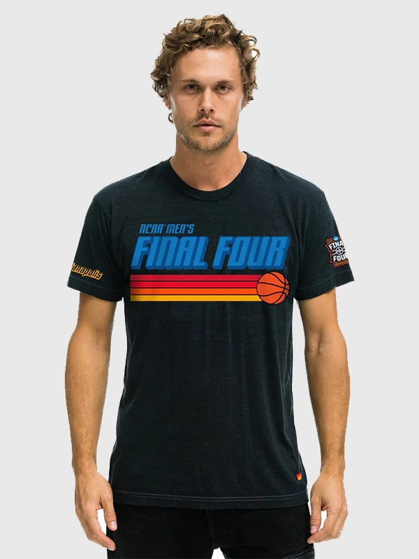 Recreated black Aviator Nation Final Four 2026 Indianapolis t-shirt with smooth texture and comfortable daily wear appeal