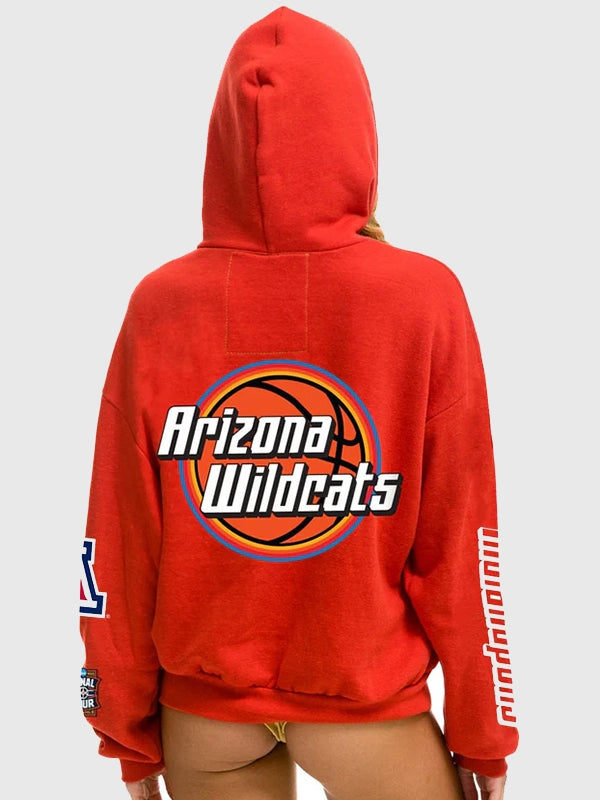 Recreated red Arizona Wildcats Final Four 2026 fleece hoodie with Aviator Nation styling and comfortable everyday wear appeal