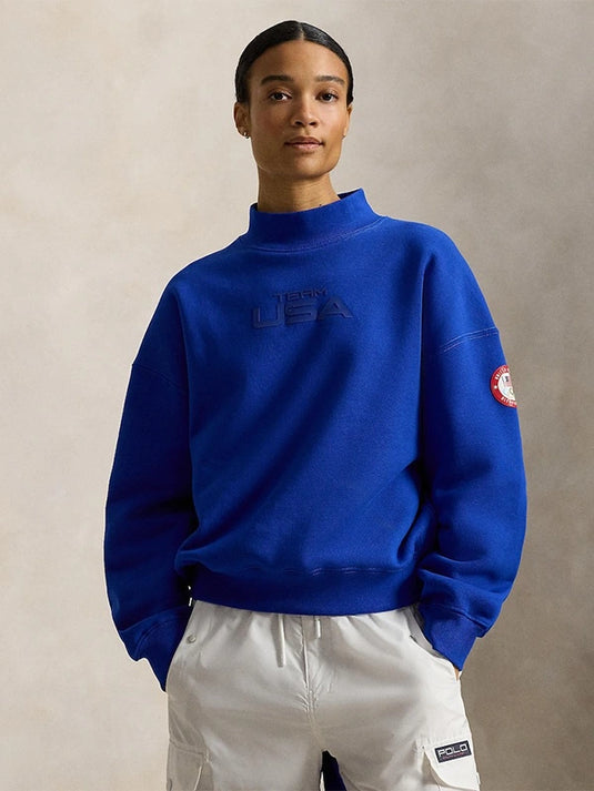 Team USA Milano Cortina 2026 Winter Olympics blue fleece mockneck sweatshirt designed with classic Polo Ralph Lauren finish