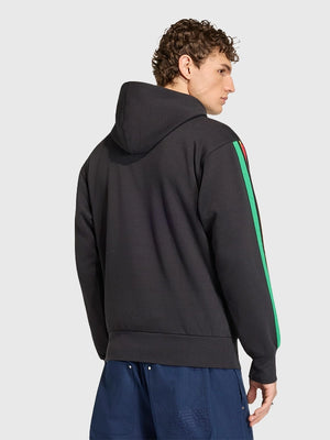 Unisex black Adidas Jamaica x Bob Marley 2026 fleece hoodie with ribbed cuffs and bold graphic artwork