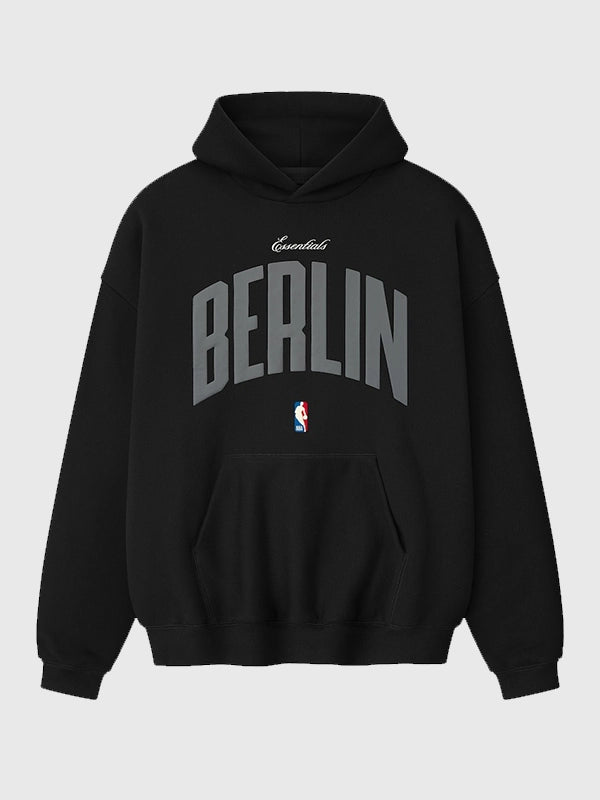 Fear of God x Berlin Game 90s grey pullover hoodie featuring cozy fleece, oversized cut, and vintage-inspired details