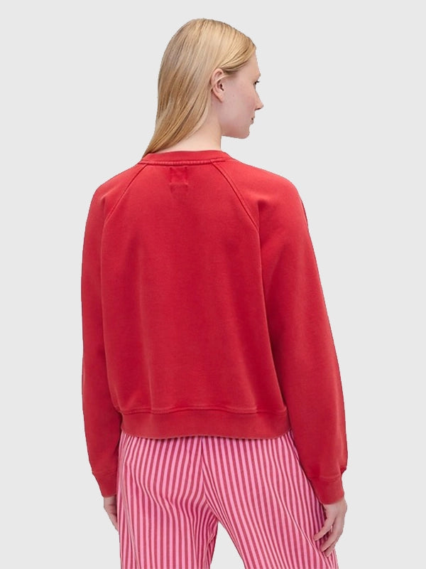 Red oversized raglan logo sweatshirt recreation from the Gap x Summer Fridays collection with a laid-back aesthetic