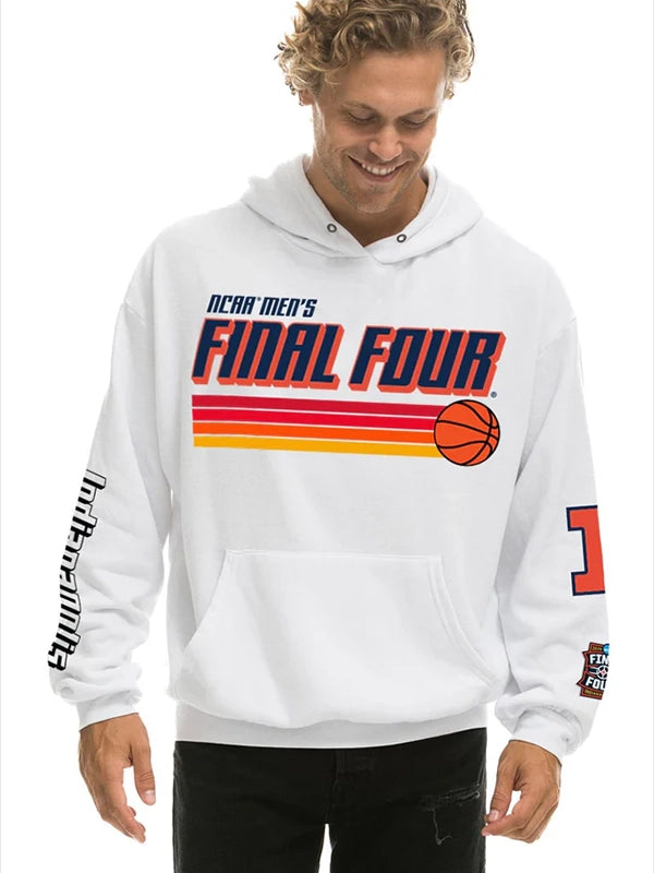 RECREATED Aviator Nation Illinois Fighting Illini Final Four 2026 Pullover Fleece Hoodie in White featuring ultra-soft fleece construction with a relaxed vintage-inspired silhouette