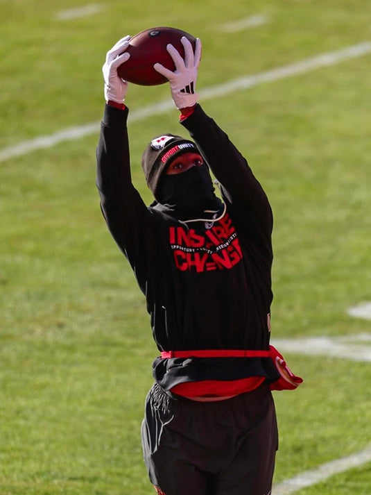 2025 Kansas City Chiefs Nike Inspire Change black sideline hoodie featuring Opportunity Equity Freedom Justice details