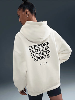 Nike Everyone Watches women’s fleece hoodie in pullover style with casual, relaxed silhouette