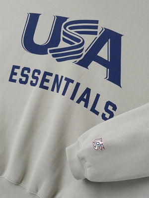 RECREATED Essentials Fear of God 2026 USA Baseball Grey Fleece Pullover Hoodie combining warm fleece comfort with a sleek performance-inspired silhouette