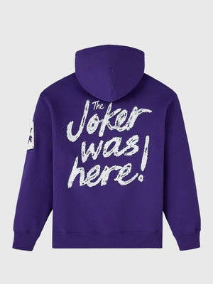 RECREATED OVO The Joker Defaced 2026 Purple Pullover Hoodie showcasing a clean silhouette with edgy character-inspired graphics