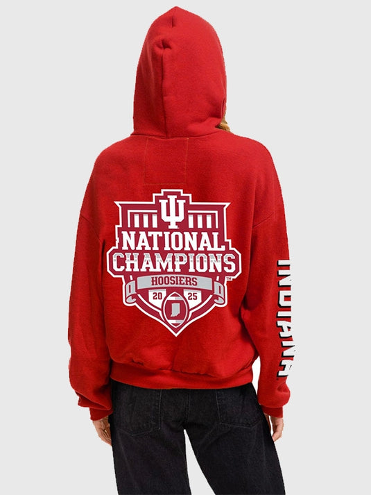 Indiana Hoosiers 2025 championship pullover hoodie in red designed with Aviator Nation’s signature relaxed fit