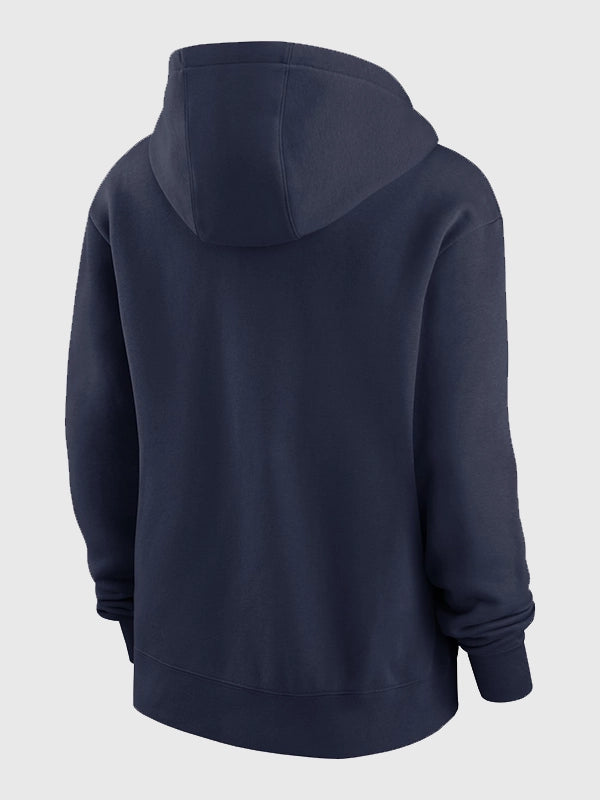 Recreated Denver Broncos 2025 Nike sideline pullover fleece hoodie in navy with a classic football look