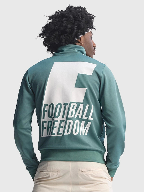 Adidas x Bob Marley 2026 green track jacket recreated with football-inspired graphics and relaxed, sporty fit designed for everyday wear.
