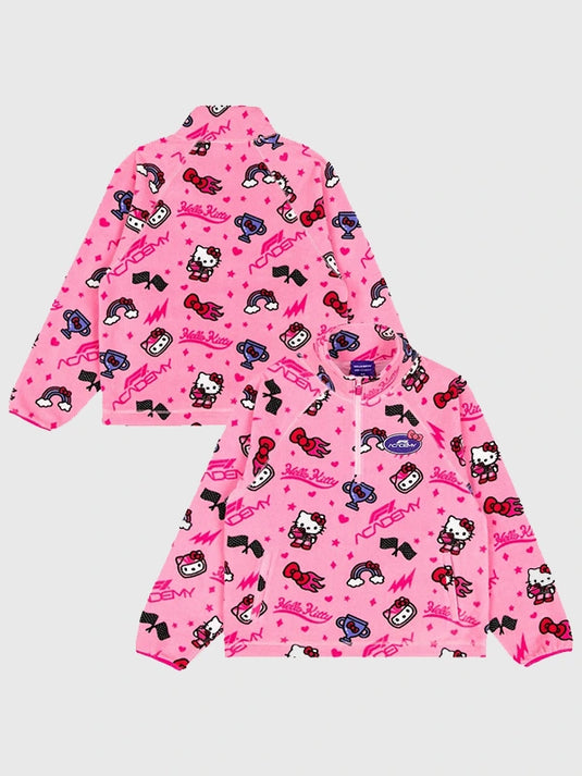 Recreation Unisex Formula 1 Academy Hello Kitty Pink Fleece Jacket featuring all over character print.