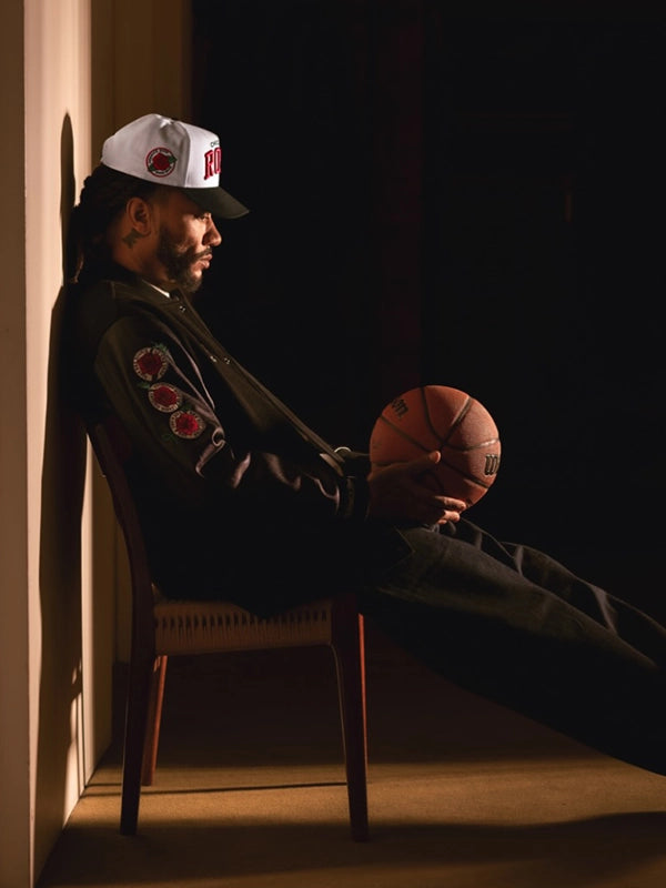 RECREATED Chicago Bulls Derrick Rose black letterman jacket with full-snap buttons and premium detailing